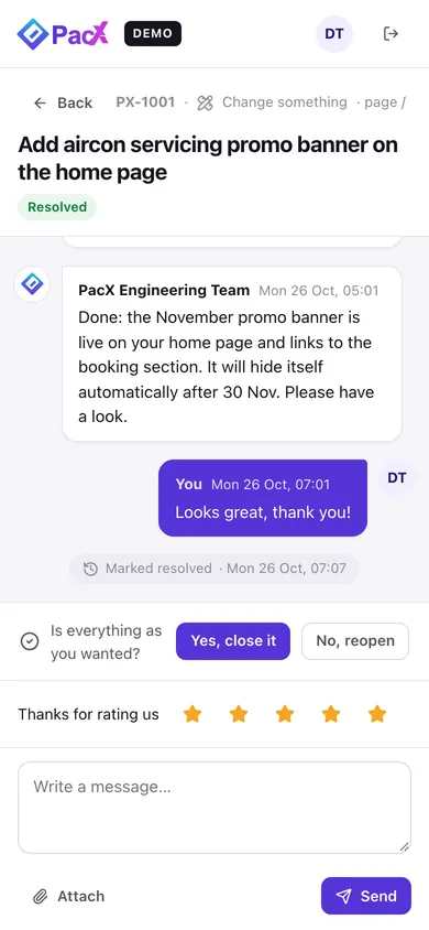 The PacX portal on a phone